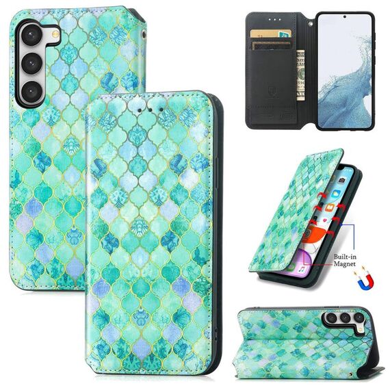 Per Samsung Galaxy S23 + 5G CaseCustodia per telefono in pelle magnetica colorata neo (verde smeraldo)