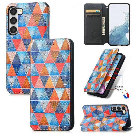 Per Samsung Galaxy S23 + 5G CaseCustodia per telefono magnetica in pelle neo colorata (Rhombus Mandala)