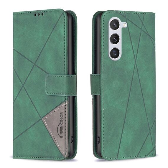 Custodia per telefono in pelle con struttura a rombo con fibbia magnetica per Samsung Galaxy S23 5G (verde)