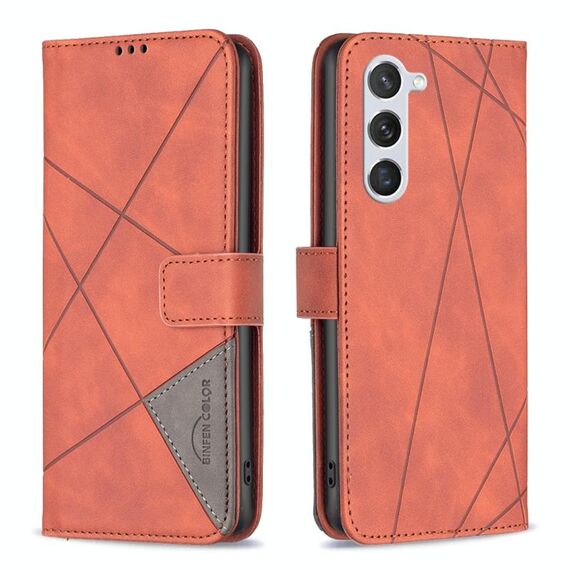 Custodia per telefono in pelle con struttura a rombo con fibbia magnetica per Samsung Galaxy S23 5G (marrone)