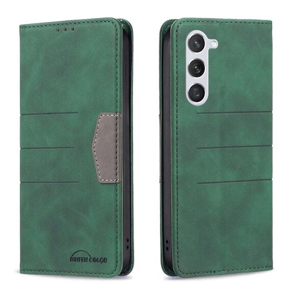 Per Samsung Galaxy S23 5G BF10 Custodia per telefono in pelle magnetica a blocchi di colore (verde)