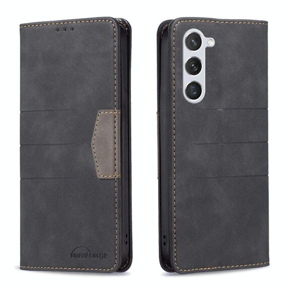 Per Samsung Galaxy S23 5G BF10 Custodia per telefono in pelle magnetica a blocchi di colore (nero)