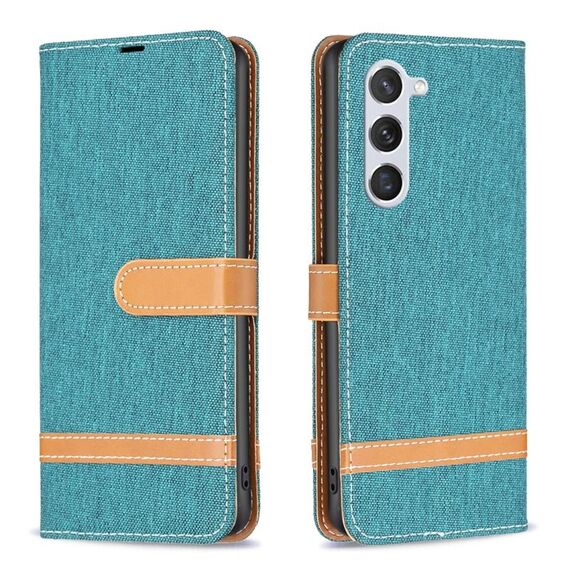 Per Samsung Galaxy S23 5G Color Block Denim Texture Custodia per telefono in pelle (verde)