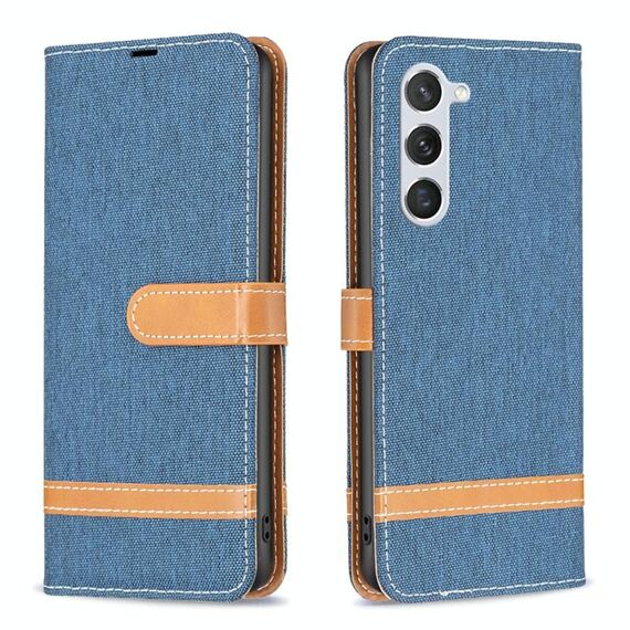 Per Samsung Galaxy S23 5G Color Block Denim Texture Custodia per telefono in pelle (blu scuro)
