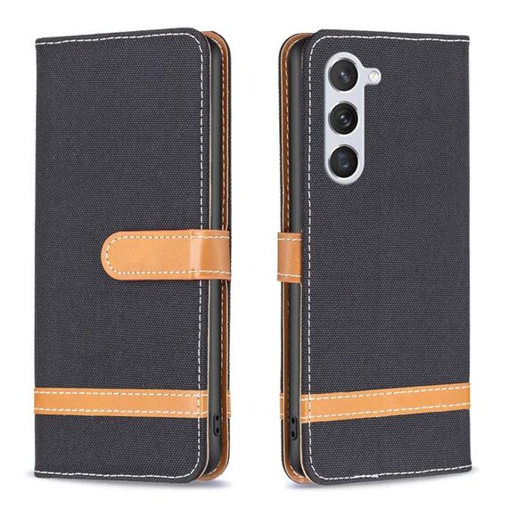 Per Samsung Galaxy S23 5G Color Block Denim Texture Custodia per telefono in pelle (nero)