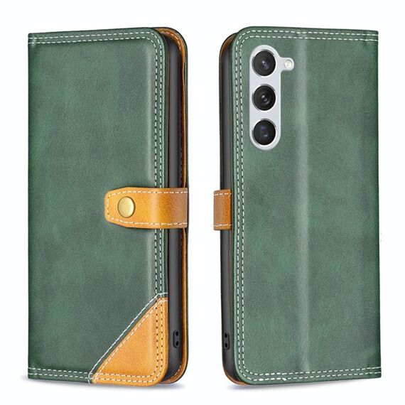 Per Samsung Galaxy S23 5G Custodia per telefono in pelle con doppio filo per cucire abbinata a colori (verde)