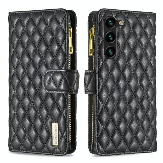 Per Samsung Galaxy S23 + 5G Diamond Lattice Zipper Portafoglio in pelle Flip Phone Case (nero)