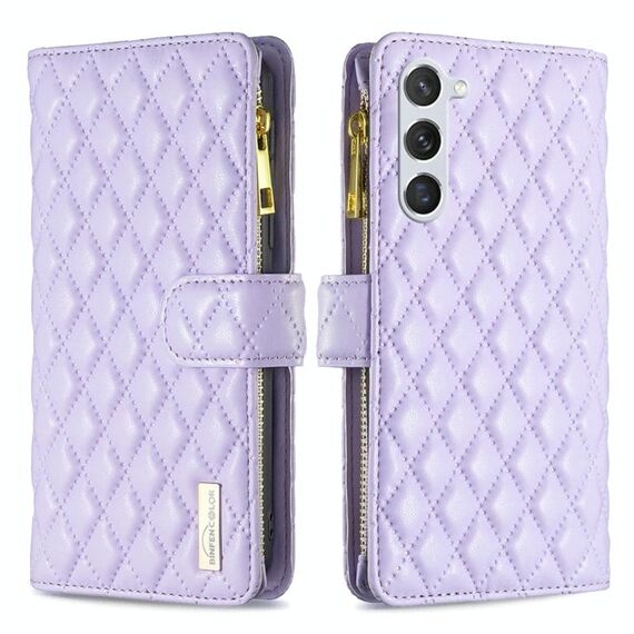 Per Samsung Galaxy S23 5G Diamond Lattice Zipper Portafoglio in pelle Flip Phone Case (viola)
