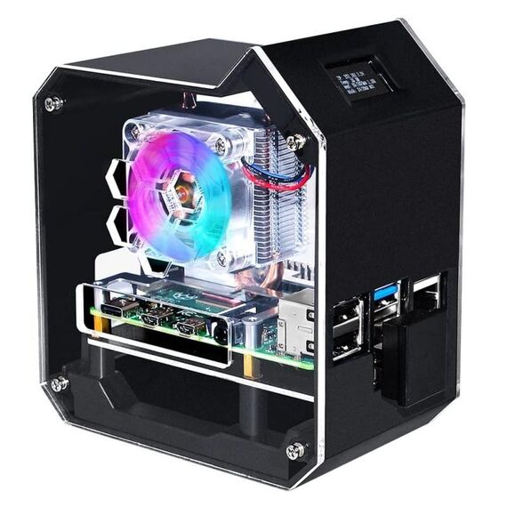 Kit Waveshare Mini Tower NAS per Raspberry Pi 4B Supporto SSD SATA M.2 fino a 2 TB (nero)