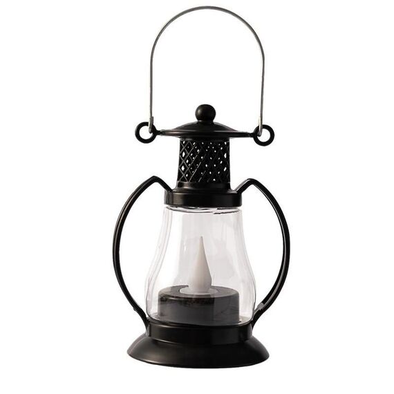 Lanterna con fiamma a goccia d'acqua retrò Ornamento Scena natalizia Decorazione Luce ad olio (nero)