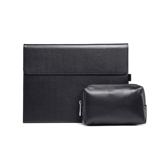 Supporto per custodia protettiva per tablet Microsoft Surface Pro 8 (custodia nera in pelle di agnello in microfibra + borsa per alimentatore)