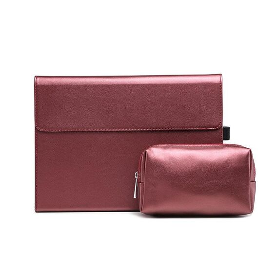 Supporto per custodia protettiva per tablet Microsoft Surface Pro 8 (custodia rossa in pelle di agnello in microfibra + borsa per alimentatore)