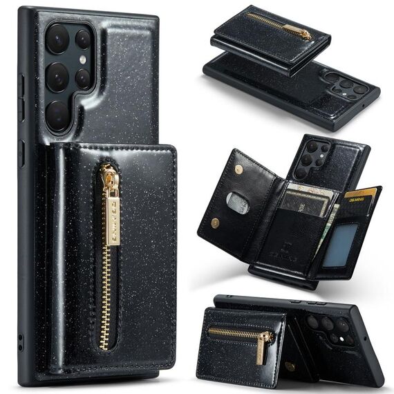 Per Samsung Galaxy S22 Ultra 5G DG.MING M3 Series Custodia in pelle con custodia in polvere glitterata (nera)