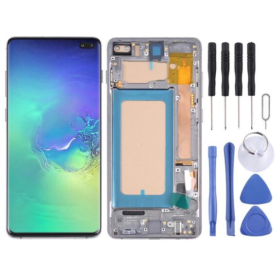 Schermo LCD TFT per Samsung Galaxy S10+ SM-G975 Digitizer Assemblaggio completo con cornice, non supporta l'identificazione delle impronte digitali (nero)