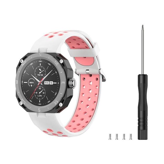 Per Huawei Watch GT Cyber cinturino traspirante bicolore (bianco + rosa)