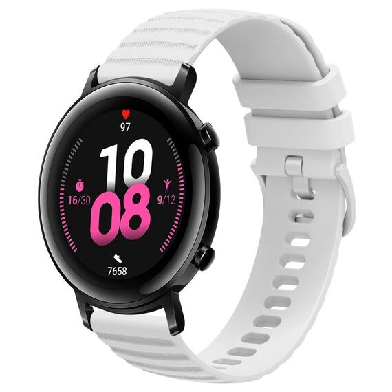 Per Huawei Watch GT2 42mm 20mm Cinturino in silicone tinta unita con motivo a pois ondulato (bianco)