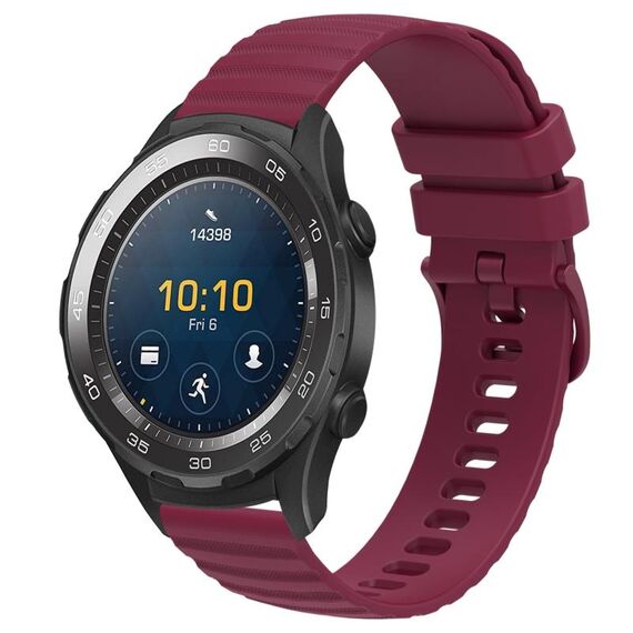 Per Huawei Watch 2 cinturino in silicone tinta unita con motivo a pois ondulato da 20 mm (rosso vino)