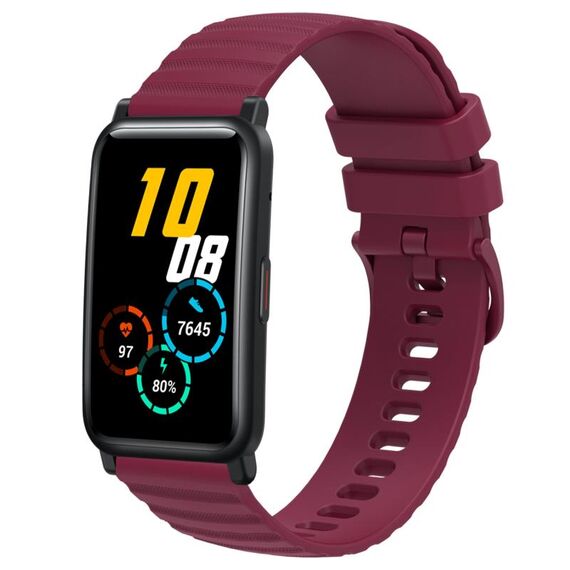 For Honor Watch ES Cinturino per orologio in silicone tinta unita con motivo a pois ondulato da 20 mm (rosso vino)
