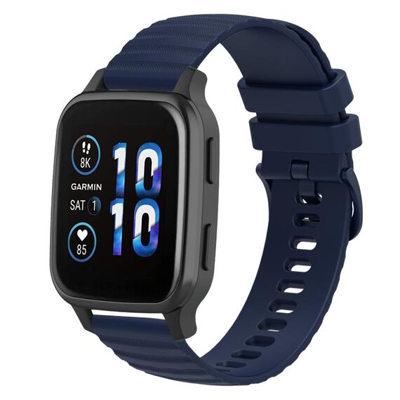 Per Garmin Forerunner Sq2 Music Cinturino per orologio in silicone tinta unita con motivo a pois ondulato da 20 mm (blu navy)