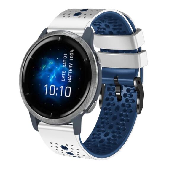 Per Garmin Venu 2 cinturino in silicone bicolore traforato da 22 mm (bianco + blu)