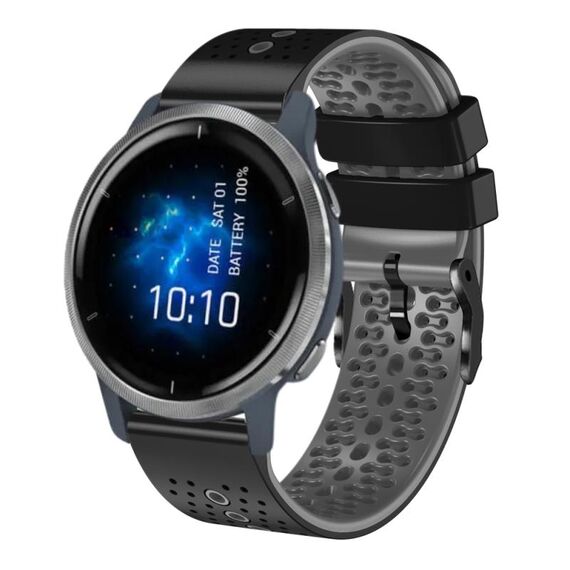 Per Garmin Venu 2 cinturino in silicone bicolore traforato da 22 mm (nero + grigio)