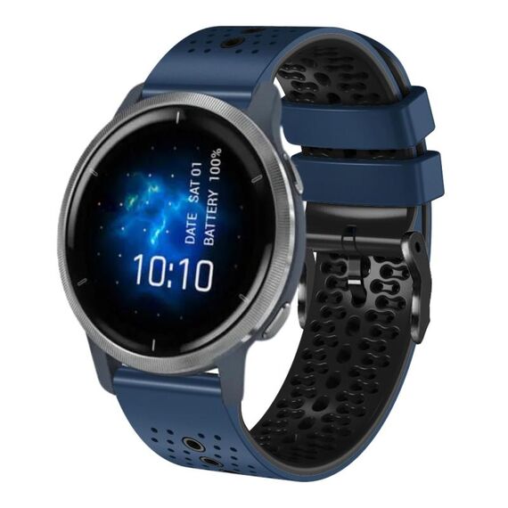 Per Garmin Venu 2 cinturino in silicone bicolore traforato da 22 mm (blu notte + nero)