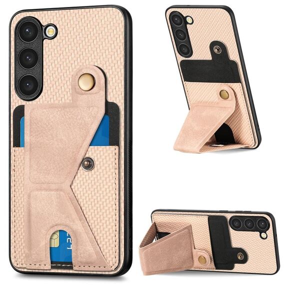 Per Samsung Galaxy S23 + 5G Custodia per cellulare con porta carte di credito in fibra di carbonio (cachi)