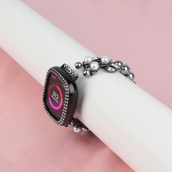 Per Fitbit Versa 3 / Sense Cinturino per orologio con cinturino in perle (nero)