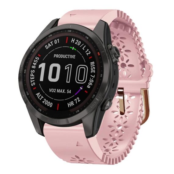 Per Garmin Fenix 7S Sapphire Solar 20mm Cinturino in silicone da donna con punzone in pizzo (rosa)