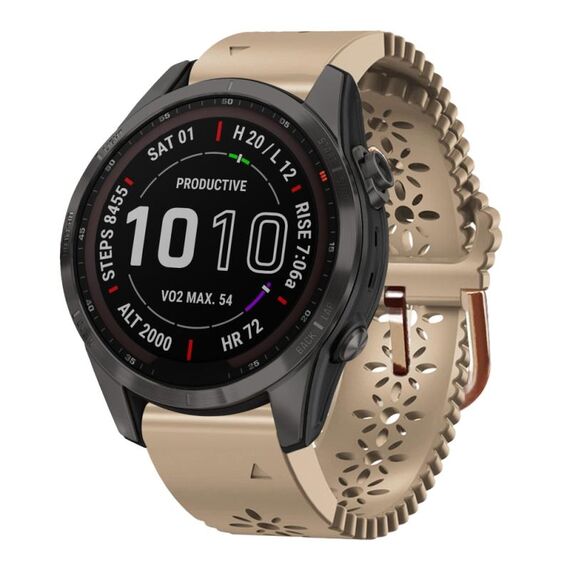 Per Garmin Fenix 7S Sapphire Solar 20mm Cinturino in silicone da donna con punzone in pizzo (cachi)
