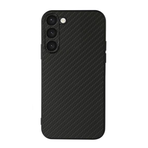 Per Samsung Galaxy S23 + 5G Custodia per telefono in PU con trama in fibra di carbonio con foro preciso (nero)