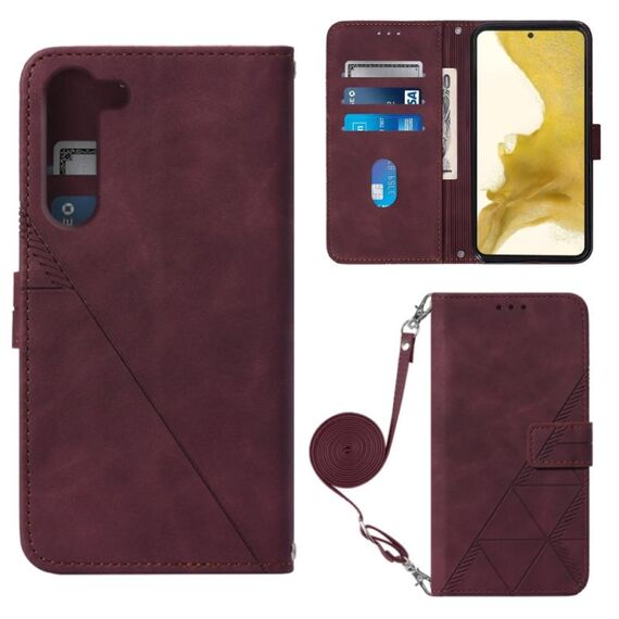 Per Samsung Galaxy S23 + 5G Crossbody 3D custodia in pelle con flip goffrata (vino rosso)
