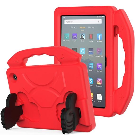 Custodia per tablet antiurto EVA per bambini Amazon Kindle Fire 7 2022 con supporto per pollice (rosso)