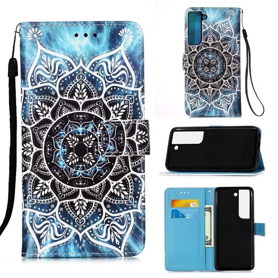 Per Samsung Galaxy S23+ 5G Custodia per telefono in pelle tinta unita con disegno colorato (Mandala sottomarino)
