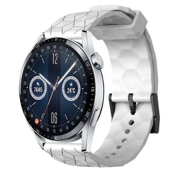 Per Huawei Watch GT3 42mm 20mm Cinturino in silicone tinta unita con motivo a calcio (bianco)
