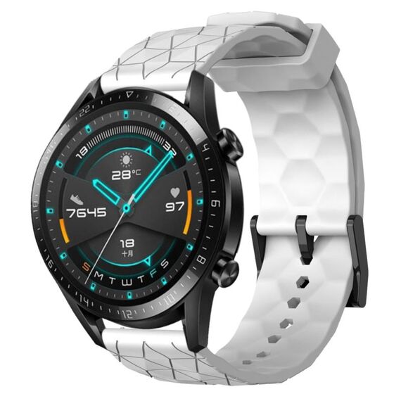 Per Huawei Watch GT2 42mm 20mm Cinturino in silicone a tinta unita con motivo calcio (bianco)
