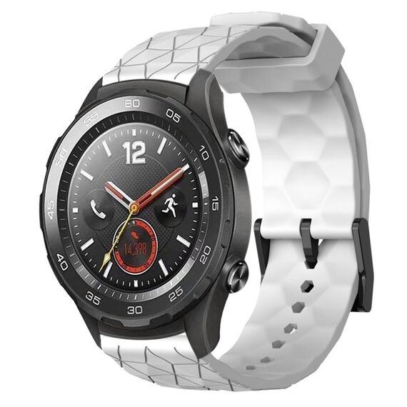 Per Huawei Watch 2 20mm Cinturino in silicone tinta unita con motivo a calcio (bianco)