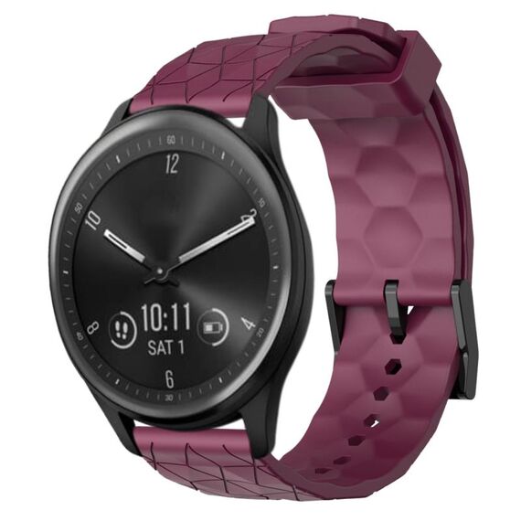 Per Garmin Vivomove Sport 20mm Cinturino per orologio in silicone tinta unita con motivo a calcio (rosso vino)