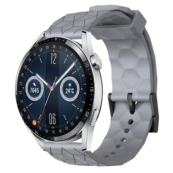 Per Huawei Watch GT3 46mm 22mm Cinturino in silicone tinta unita con motivo a calcio (grigio)