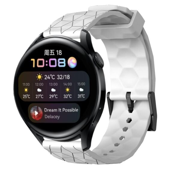 Per Huawei Watch 3 22mm Cinturino in silicone tinta unita con motivo a calcio (bianco)