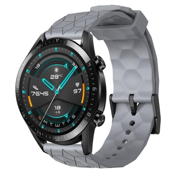 Per Huawei GT2 46mm 22mm Cinturino per orologio in silicone tinta unita con motivo a calcio (grigio)