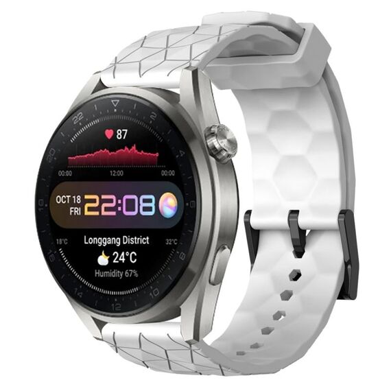 Per Huawei Watch 3 Pro Nuovo cinturino in silicone tinta unita da 22 mm con motivo a calcio (bianco)