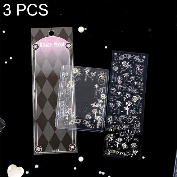 3 PCS Laser Stereo Adesivi fai-da-te Set Manuale Materiale decorativo Adesivi (Lace Rose)