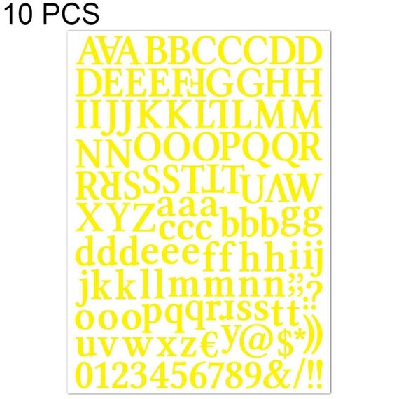 10 PCS Impermeabile Alfabeto Manuale FAI DA TE Adesivo Regalo Decorazione Ufficio Adesivo (Giallo)