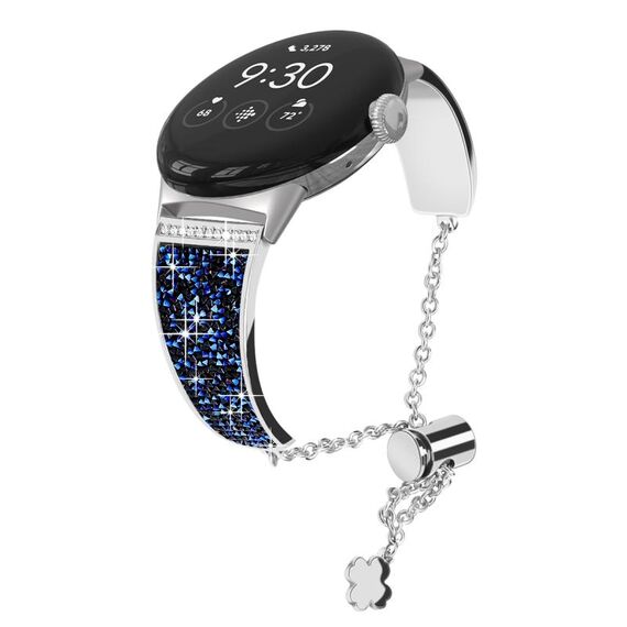 Per Google Pixel Watch Cinturino regolabile con catena diamantata da 20 mm (argento + blu)