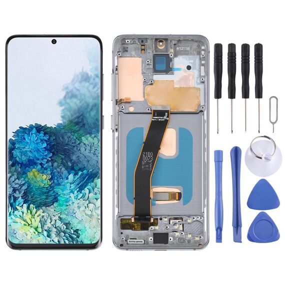 Schermo LCD OLED per Samsung Galaxy S20 SM-G980 Digitizer Assemblaggio completo con cornice (grigio)