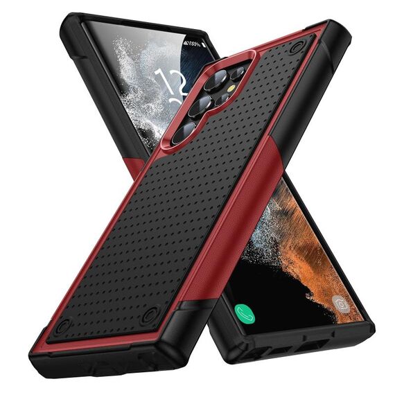 Per Samsung Galaxy S22 Ultra 5G PC + TPU Custodia protettiva antiurto per telefono (rosso + nero)