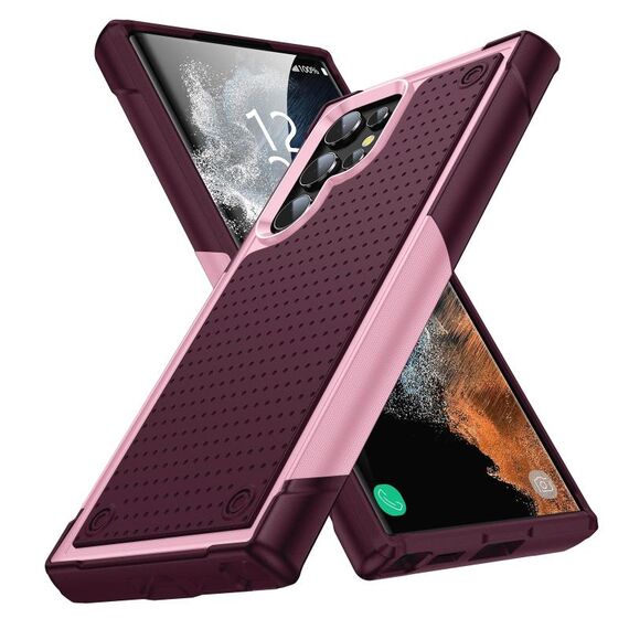 Per Samsung Galaxy S22 Ultra 5G PC + Custodia protettiva antiurto in TPU (rosa + rosso scuro)