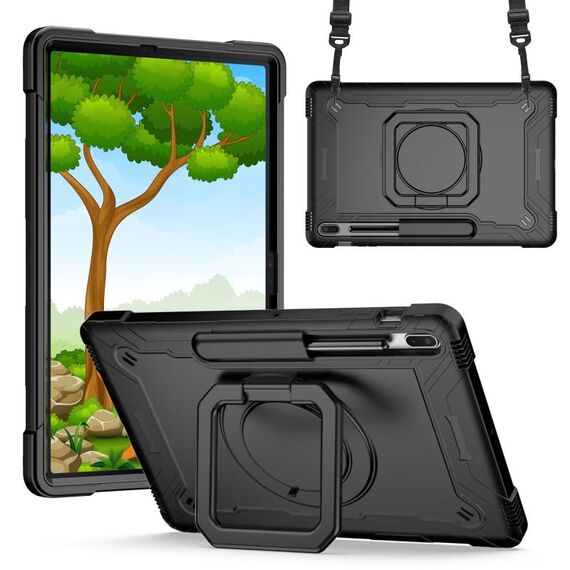 Per Samsung Galaxy Tab S7+ / S8+ / S7 FE Custodia per tablet con supporto per bracciale in silicone + PC (nero)