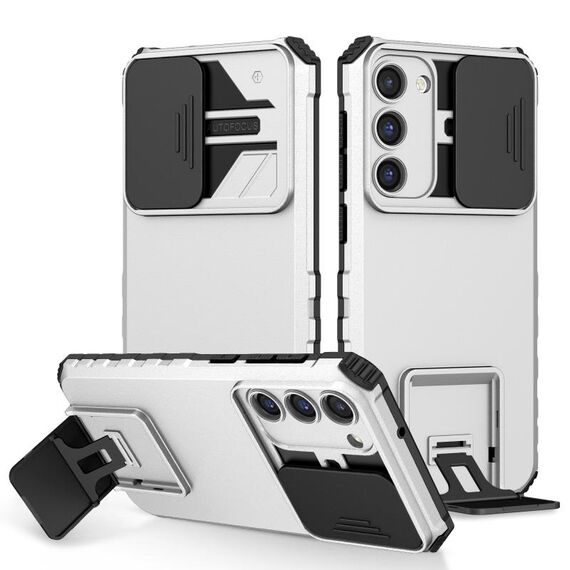 Per Samsung Galaxy S23+ 5G Supporto stereoscopico Custodia scorrevole Camshield per telefono (bianca)